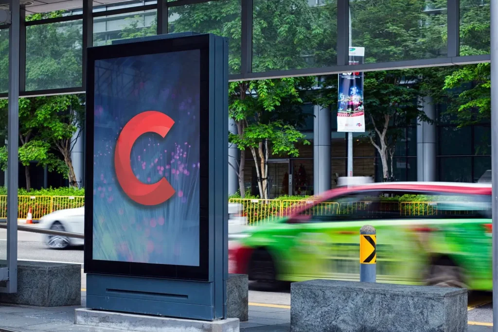 Clear Skip skip tracing brand on a digital billboard