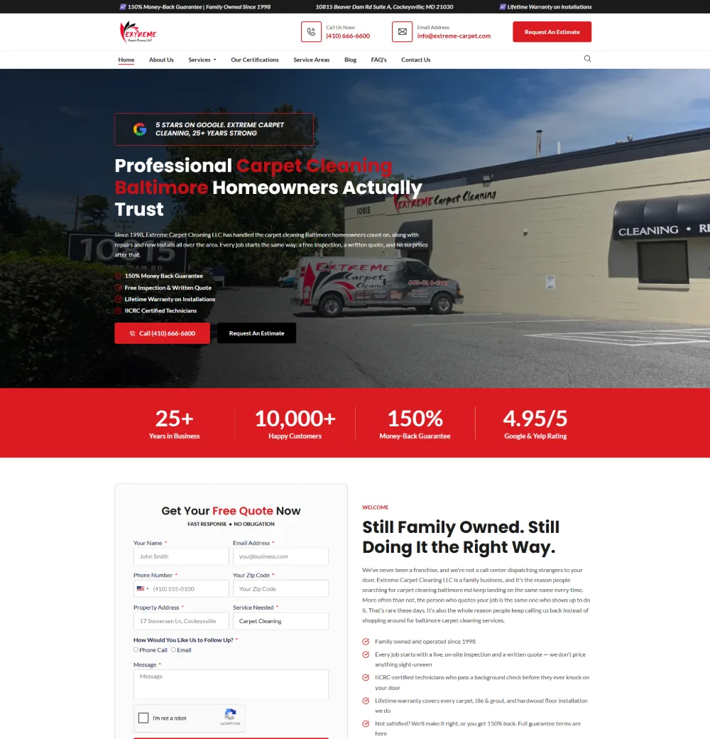 Extreme Carpet Cleaning website built by Marketing Cope