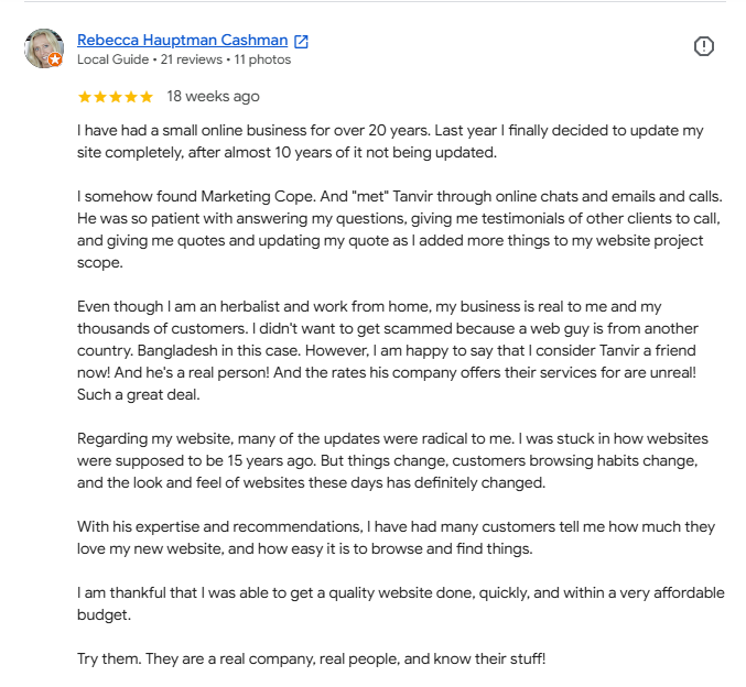 Marketing Cope client review 1